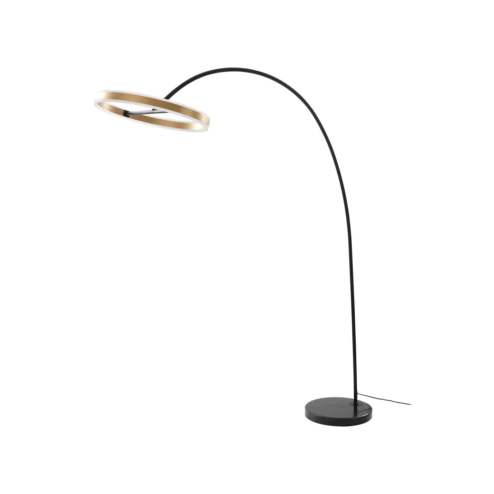 Lucande Lampe LED arquée Yekta, couleur laiton, 183 cm, intensité variable