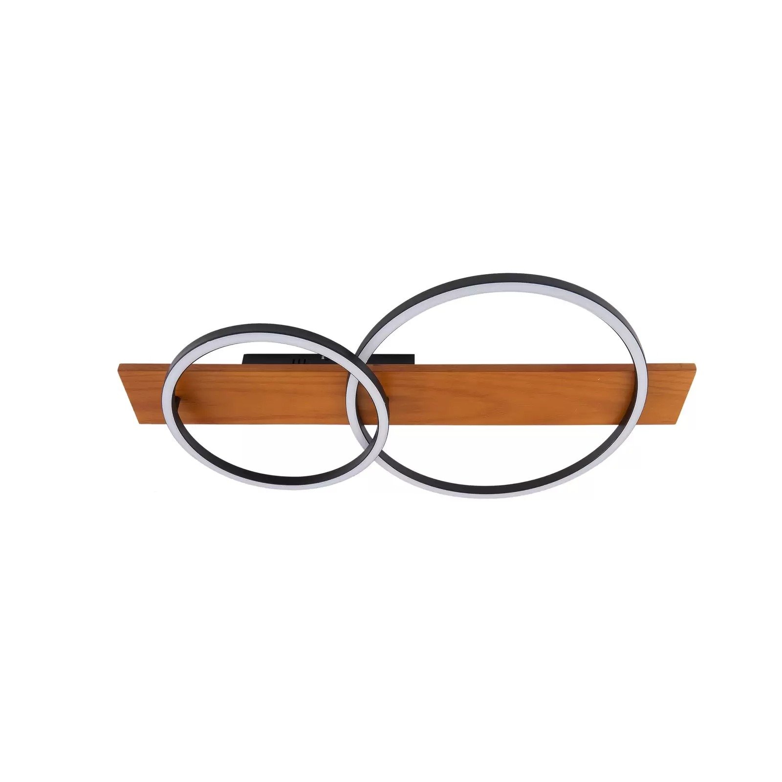 Lindby Plafonnier LED Galad, noir, bois, à 2 lampes, 75 cm