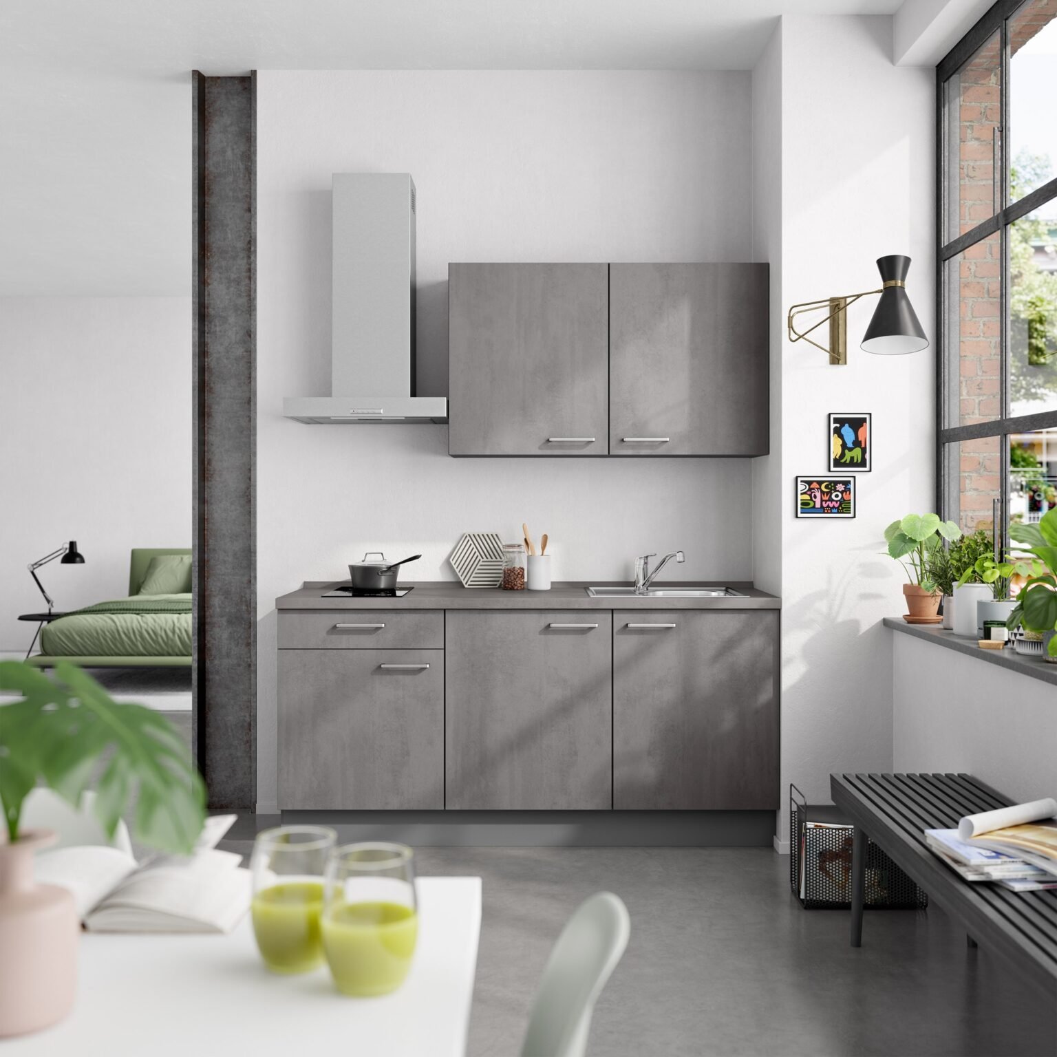 UB DESIGN – Pack Cuisine ASTUCIO BETON GRIS GAUCHE – 180CM