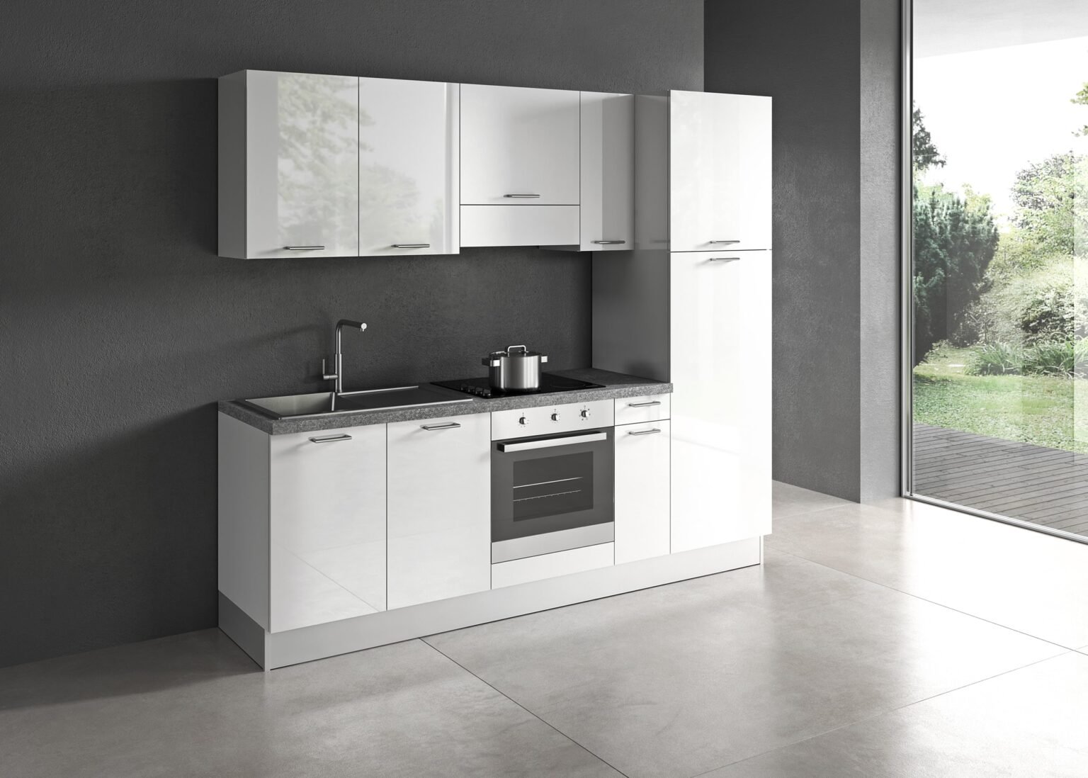 NEWFORM – Pack Cuisine Raffaello blanc 240 cm + électroménager